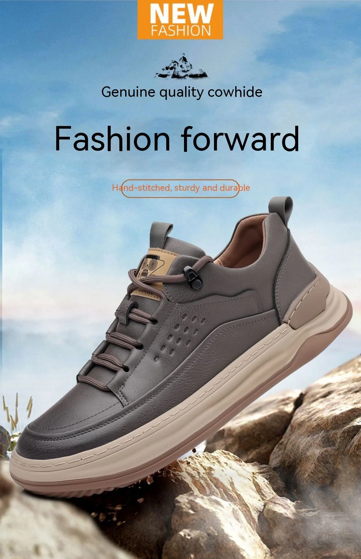 Autumn New Men's Leather Breathable Soft Sole Sneakers