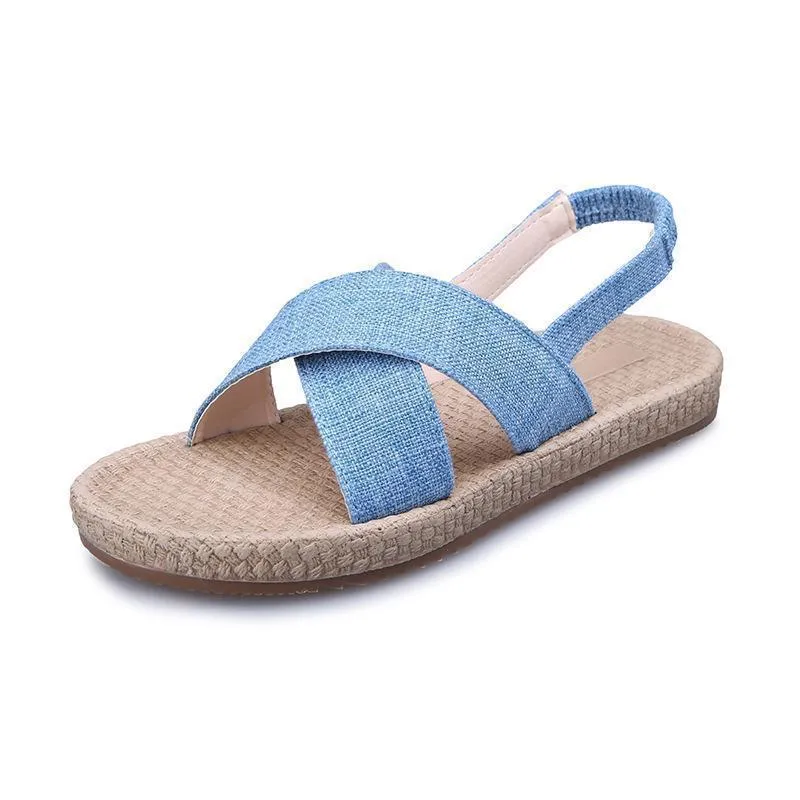 Beach Open Toe Linen Flat Sandals