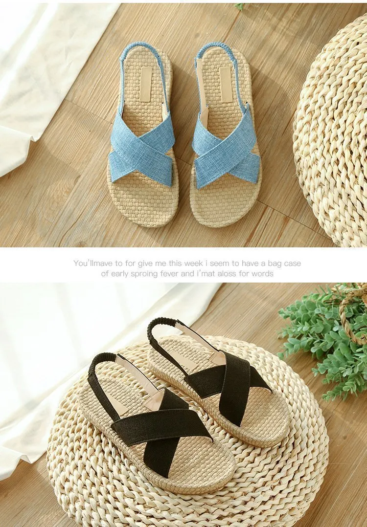 Beach Open Toe Linen Flat Sandals