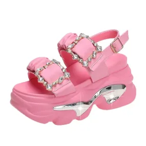 Bling Rhinestones Double Buckle Platform Sandals