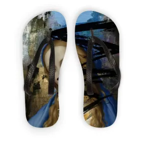 Blue Adult Flip Flops - Customizable Fabric Print, Durable & Lightweight