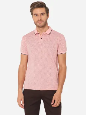 Coral Pink Printed Slim Fit Polo T-Shirt | Greenfibre