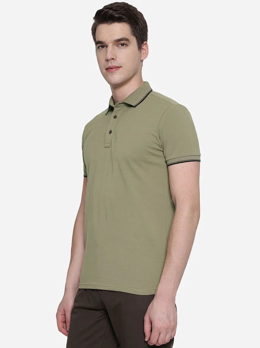 Covert Green Solid Slim Fit Polo T-Shirt | JadeBlue