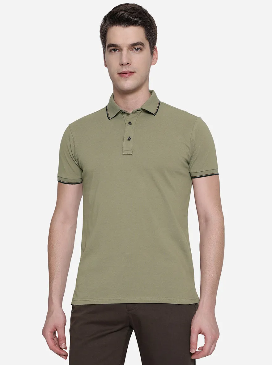 Covert Green Solid Slim Fit Polo T-Shirt | JadeBlue