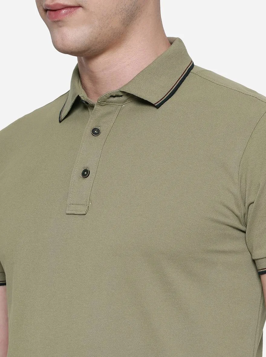 Covert Green Solid Slim Fit Polo T-Shirt | JadeBlue