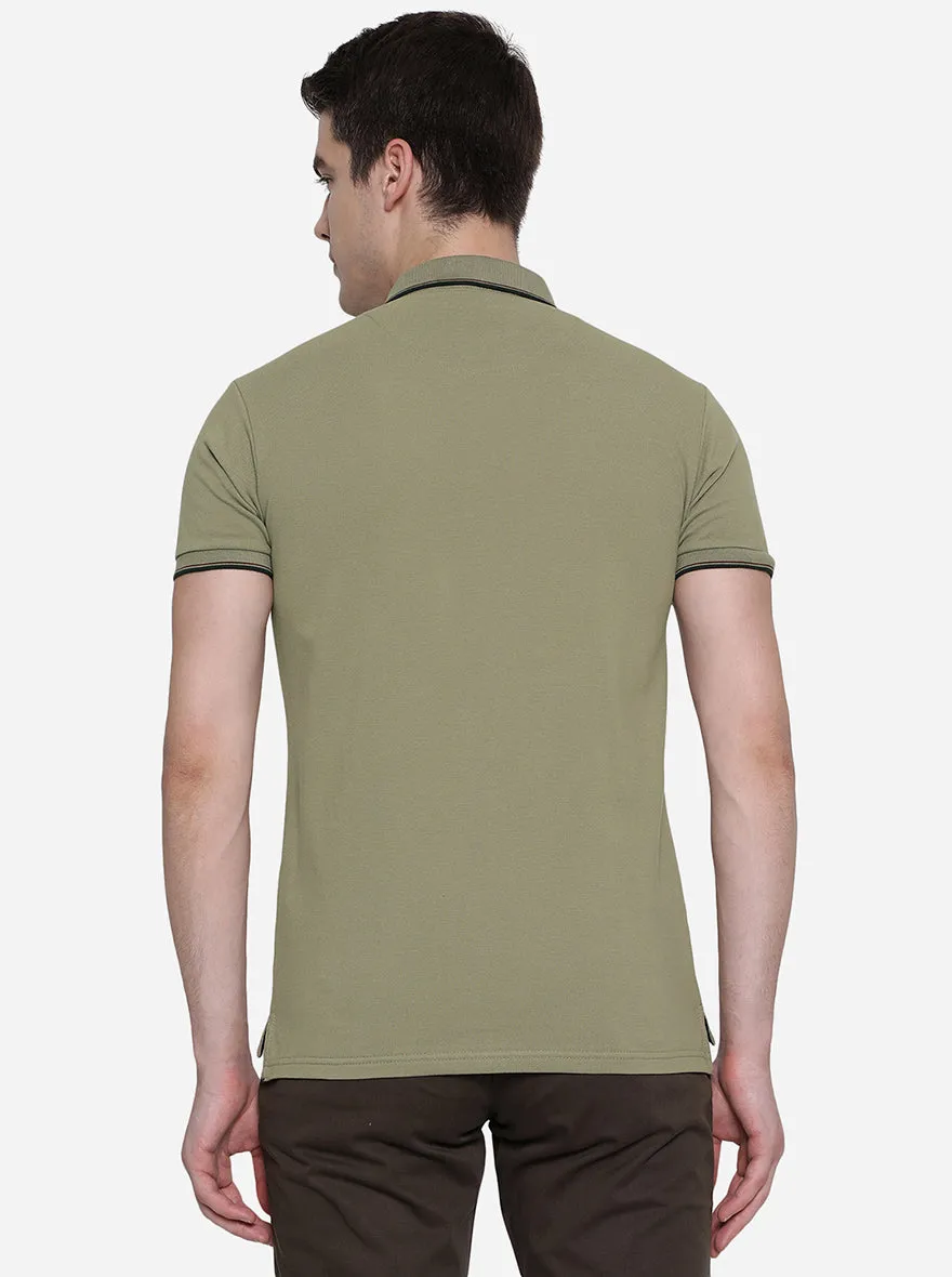 Covert Green Solid Slim Fit Polo T-Shirt | JadeBlue