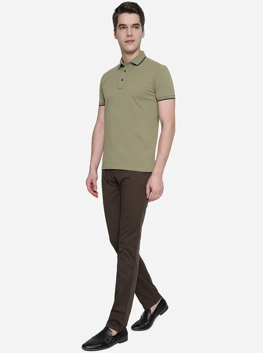 Covert Green Solid Slim Fit Polo T-Shirt | JadeBlue