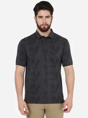 Dark Grey Printed Slim Fit Polo T-Shirt | JadeBlue