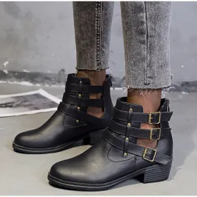 elveswallet Breathable Square Heels Hollow Out Ankle Boots