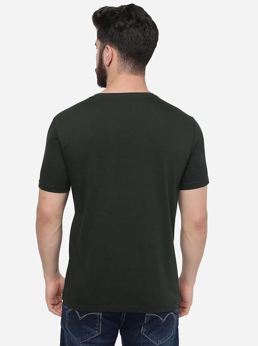 Forest Green Printed Slim Fit T-Shirt | Greenfibre