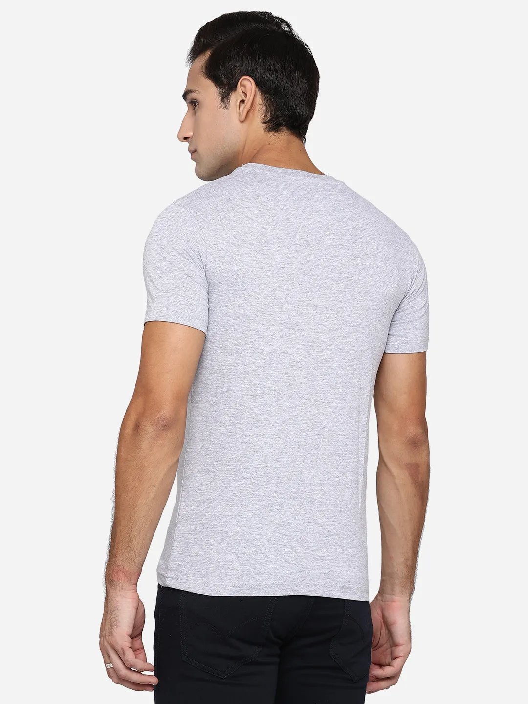 Grey Printed Slim Fit T-Shirt | Greenfibre