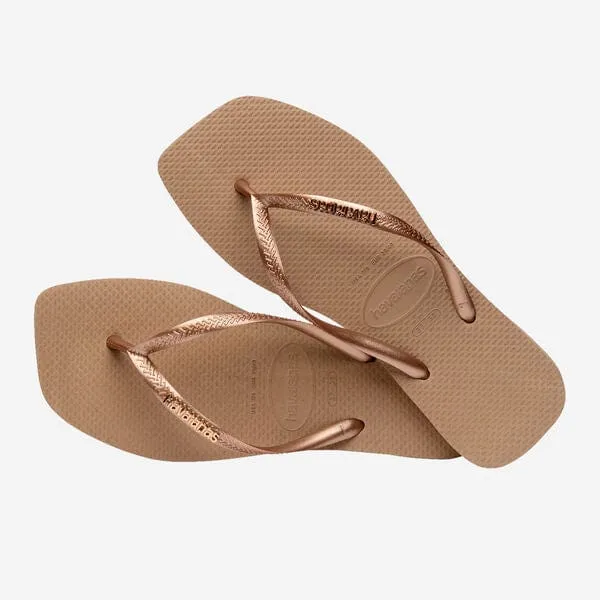 Havaianas Square Logo Metallic Flip Flops in Rose Gold