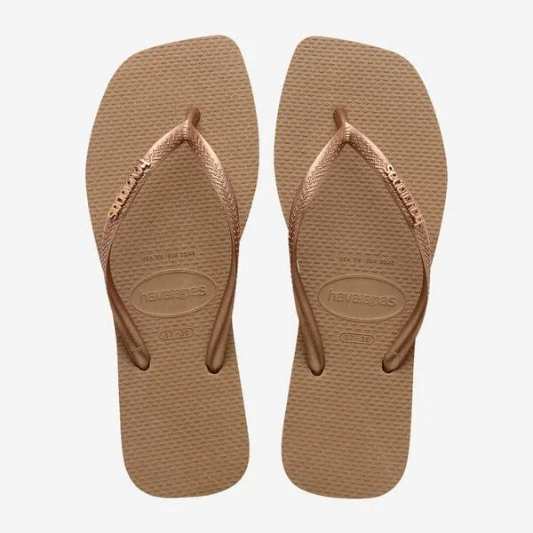 Havaianas Square Logo Metallic Flip Flops in Rose Gold