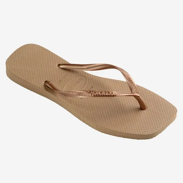 Havaianas Square Logo Metallic Flip Flops in Rose Gold