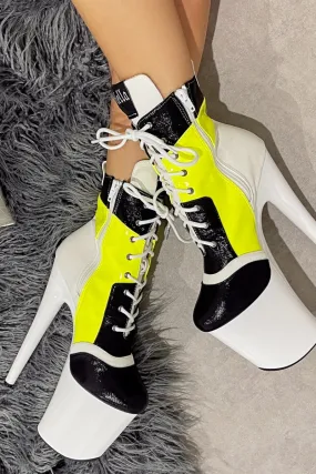 Hella Heels EmpireKicks 8inch Ankle Boots - Atomic Neon Yellow