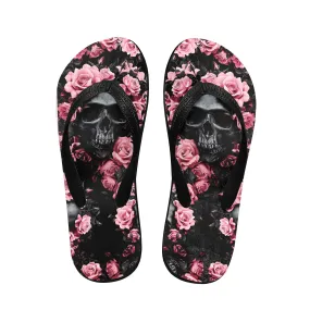 Pink Rose Skull Flip Flops for Women Beach