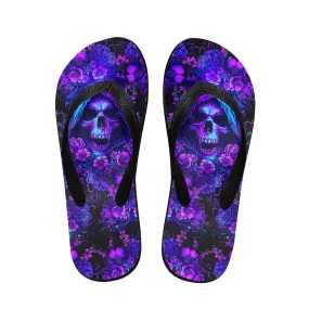 Purple Grim Reaper Floral Flip Flops for Women Beach