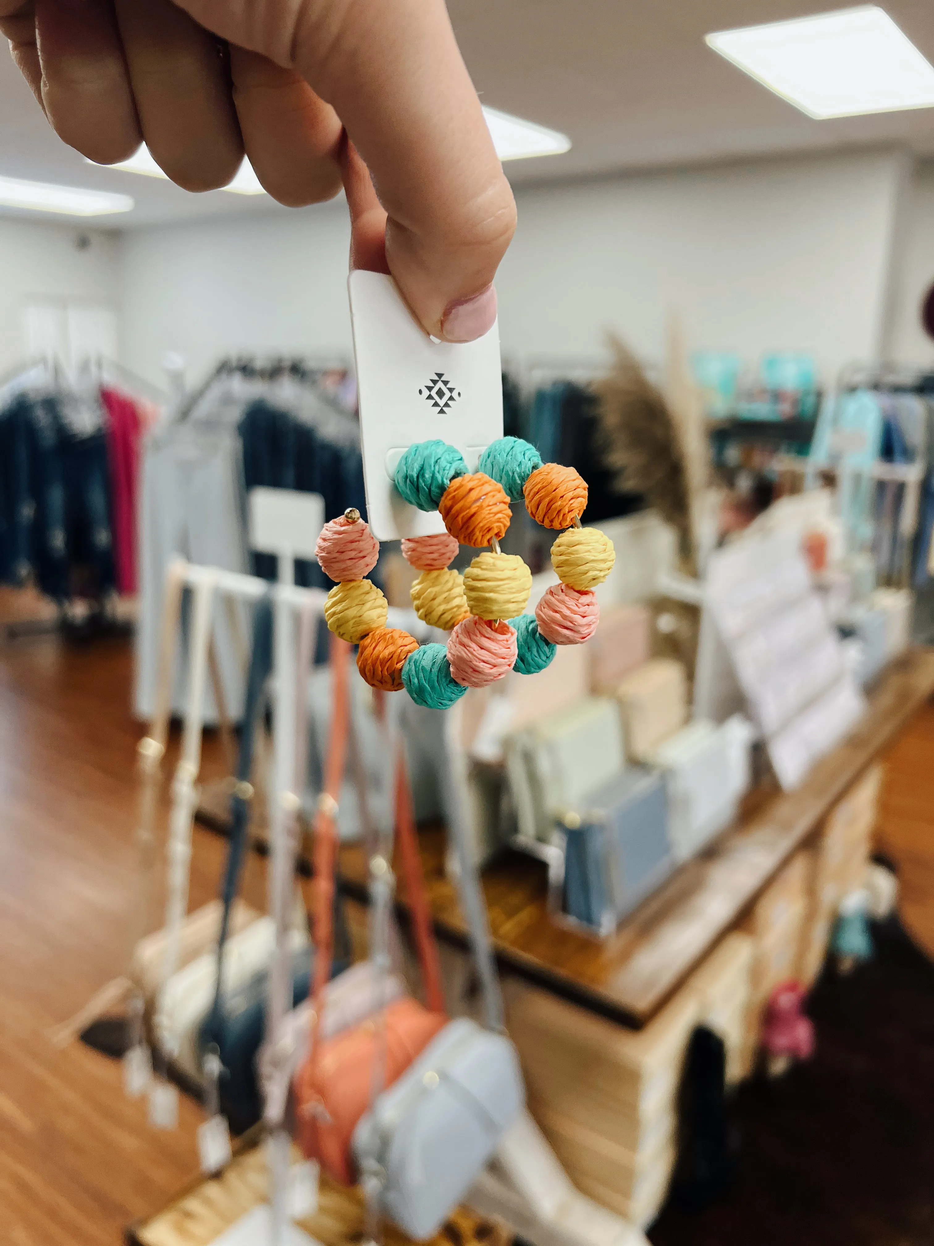 Raffia Ball Hoop Earrings