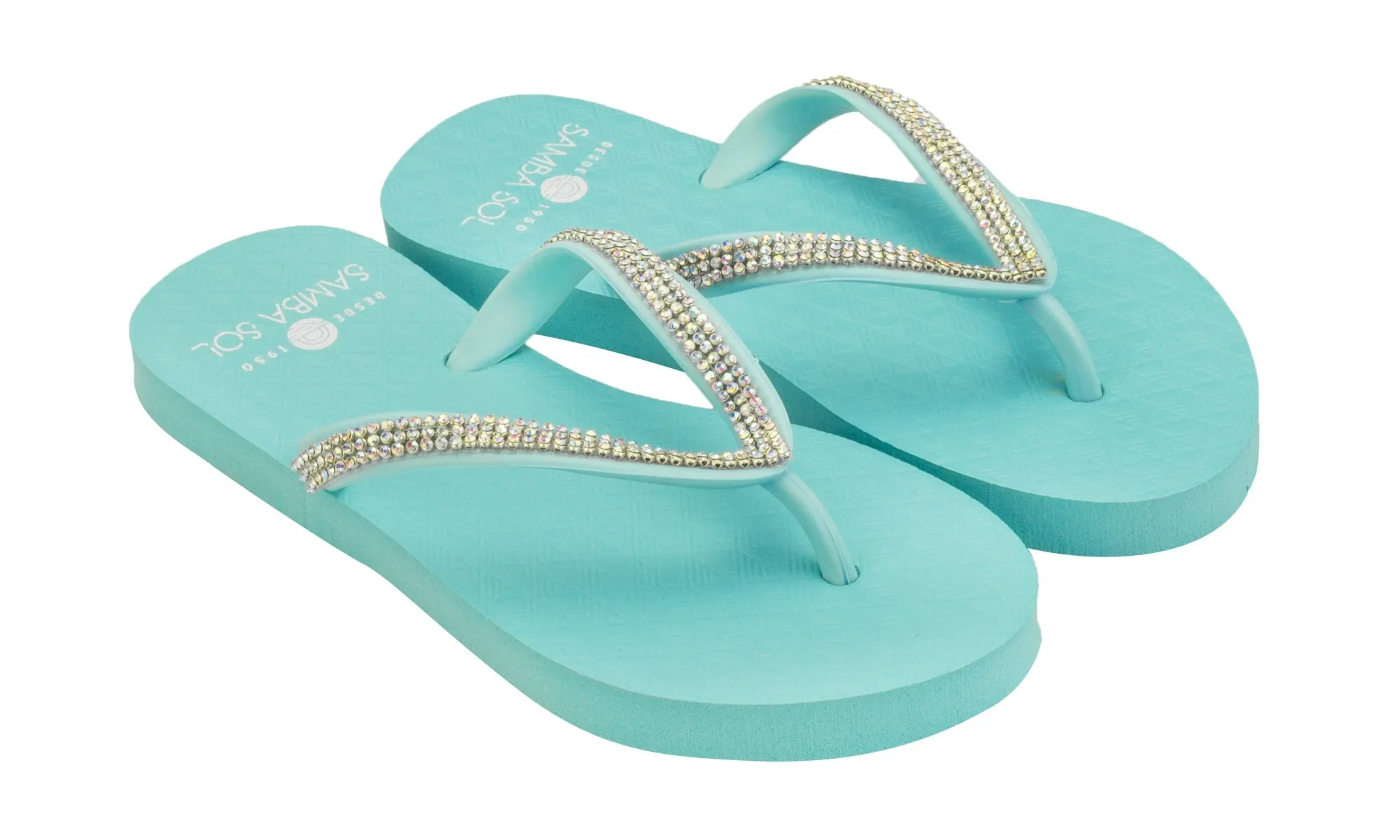 Samba Sol Kid's Crystal Collection Flip Flops - Iridescent Blue