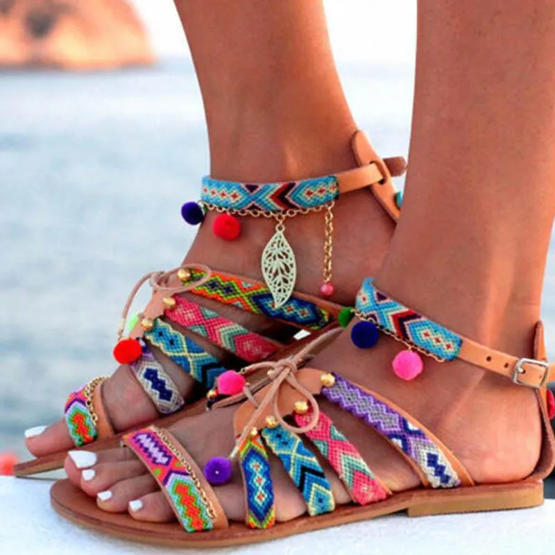 Sonicelife  Women's Sandals Summer Shoes Bohemian Gladiator Leather Sandals Flats Summer Shoes Woman Beach Sandals For Women Sandalia Mujer