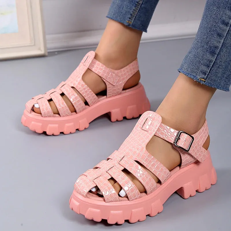 Summer Gladiator Square Buckle Strap Sandals