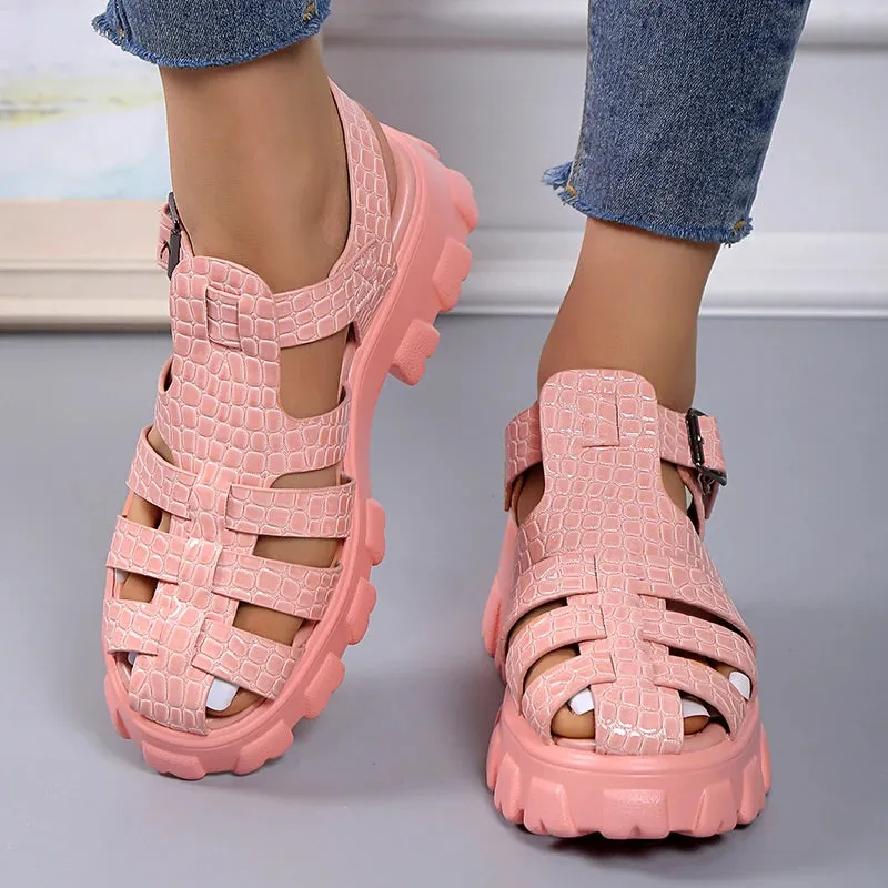 Summer Gladiator Square Buckle Strap Sandals