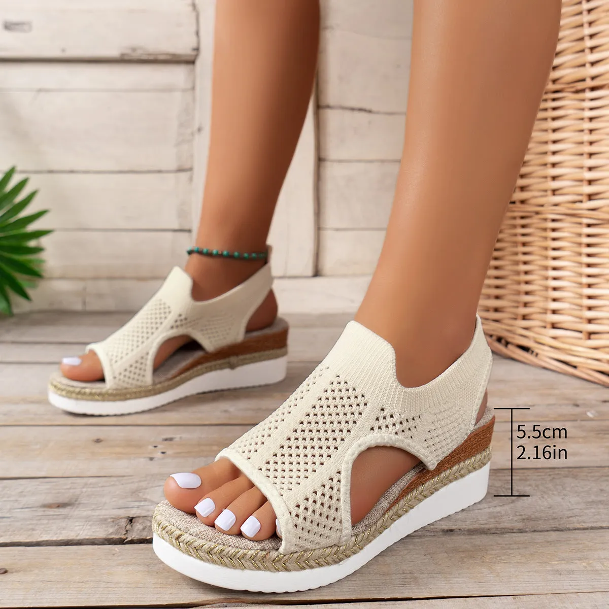 Woven Mesh Hollow Wedges Platform Sandals