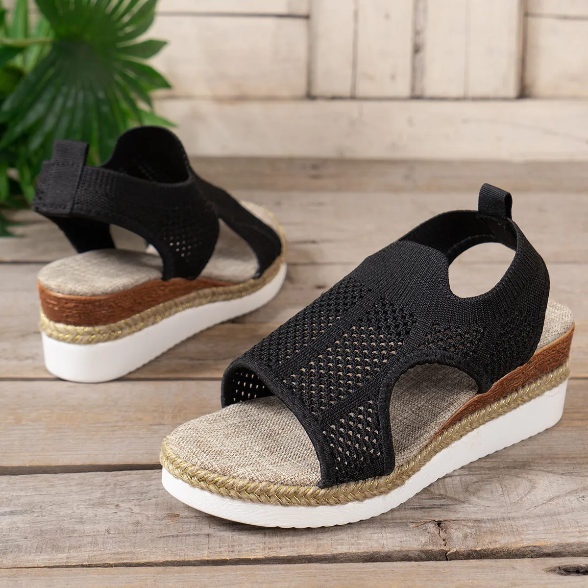 Woven Mesh Hollow Wedges Platform Sandals