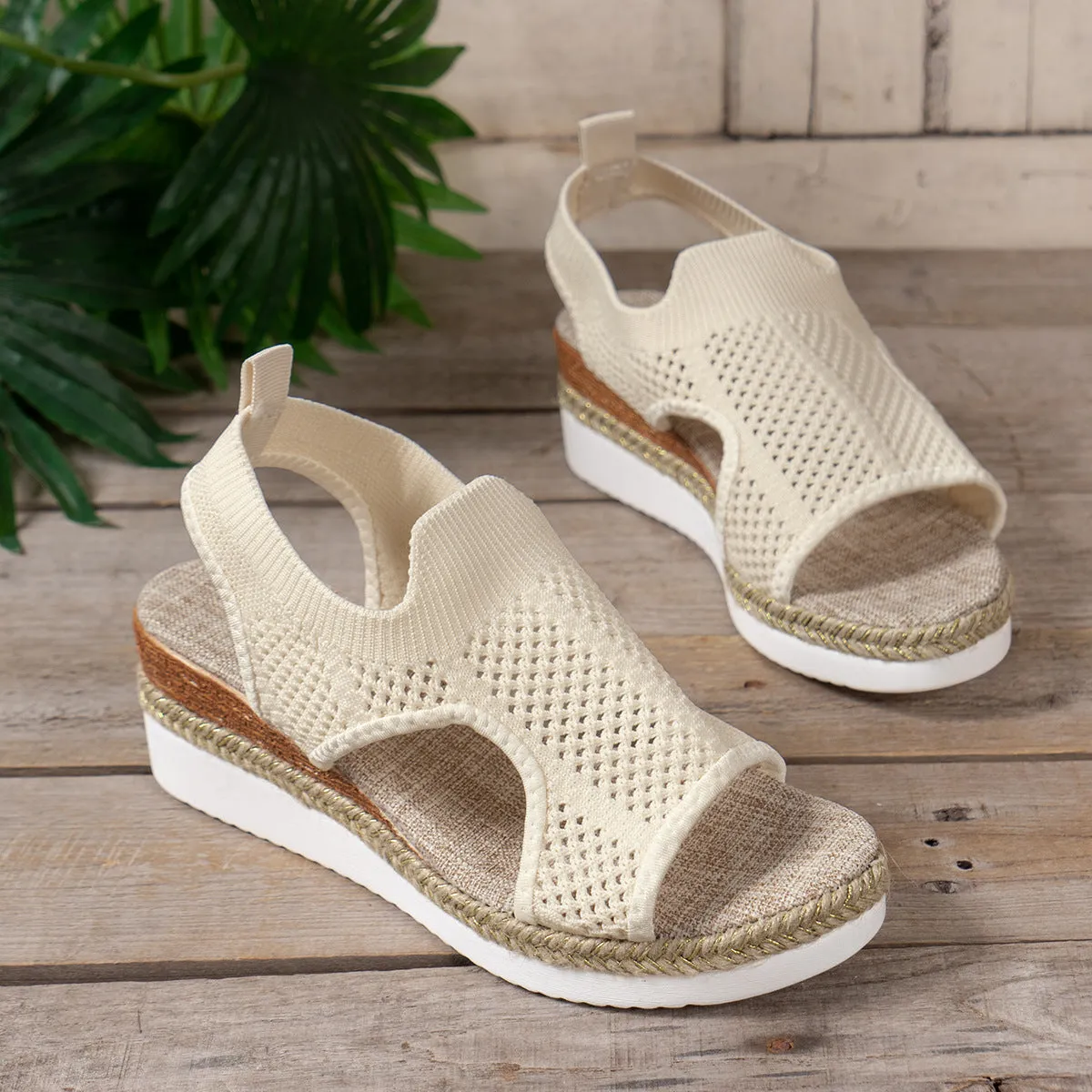 Woven Mesh Hollow Wedges Platform Sandals