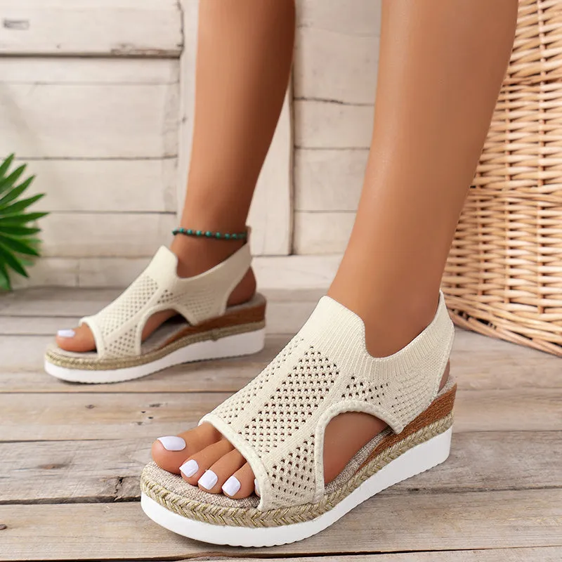 Woven Mesh Hollow Wedges Platform Sandals